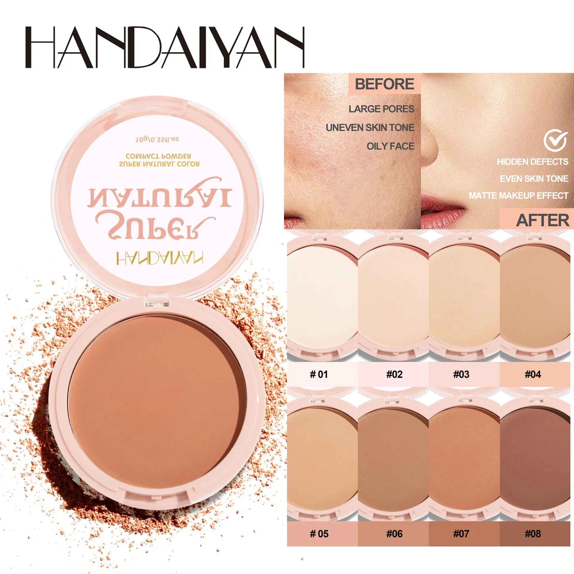 8 Color Matte Face Pressed Powder 24 Hours Oil Control Natural Setting Powder Foundation Full Coverage Waterproof Lasting Makeup-Face Powder-Blushia