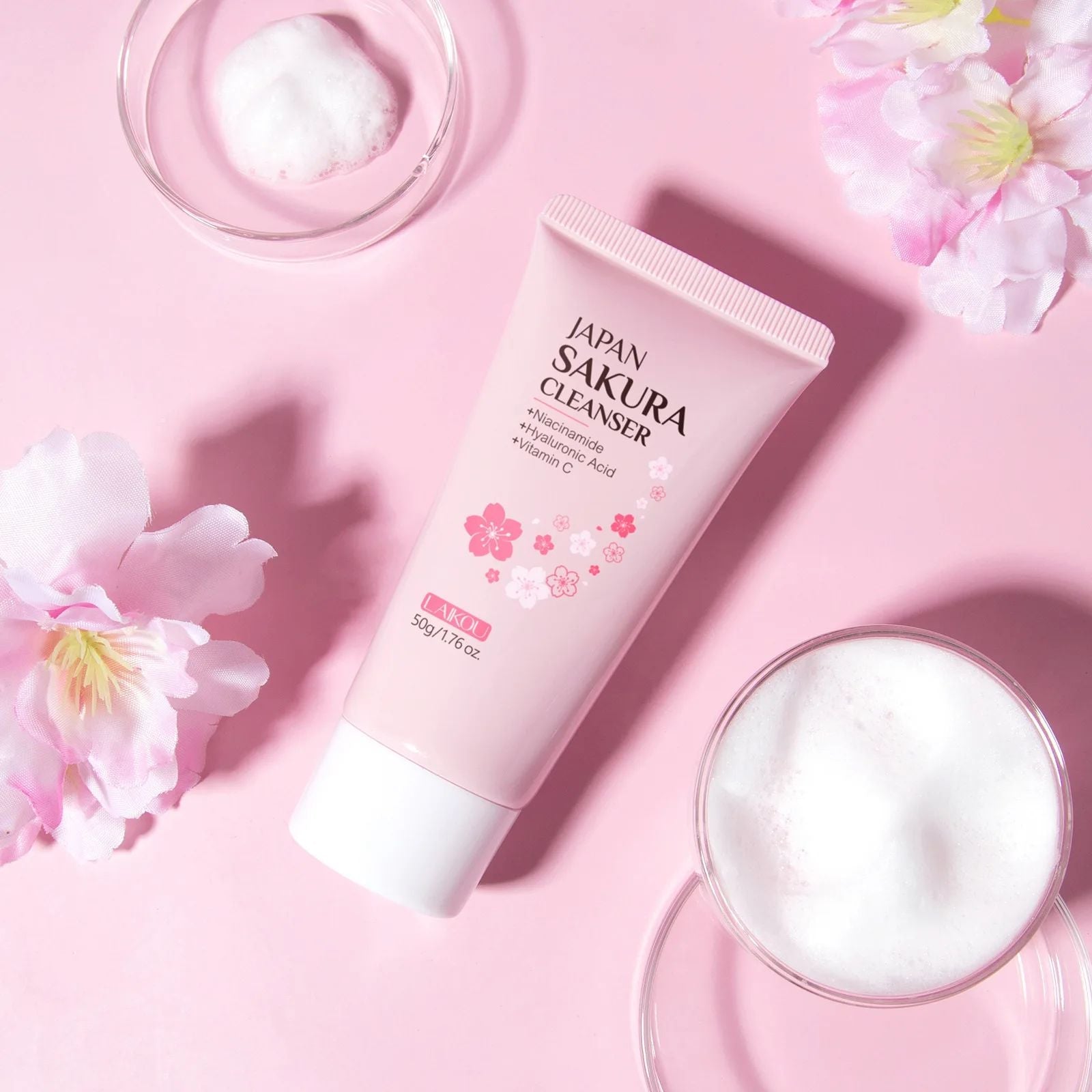 Laikou Sakura Facial Cleanser 50g – Deep Pore Cleansing & Brightening Wash-Cleanser-Blushia