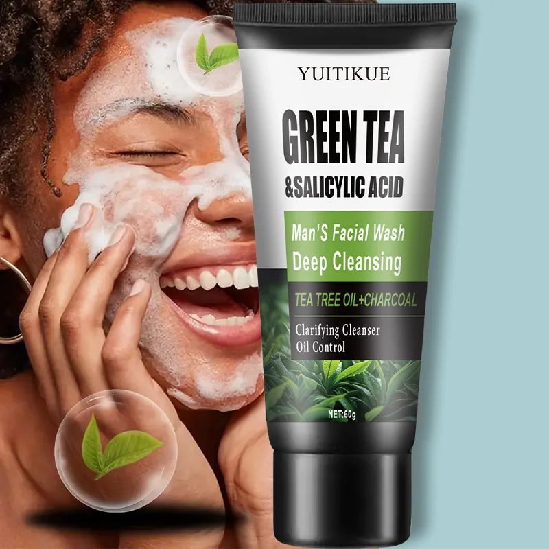 YUITIKUE Men's Facial Wash 60g - Green Tea & Salicylic Acid, Deep Cleansing, Oil Control, Tea Tree & Charcoal, For Men-Face Wash-Blushia