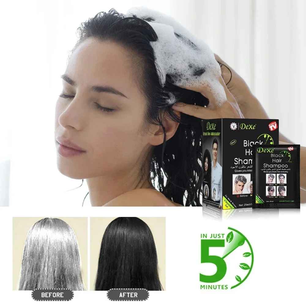 Dexe Fast Black Hair Shampoo 10pcs – 5-Minute Natural Hair Color Restorer-Shampoo-Blushia