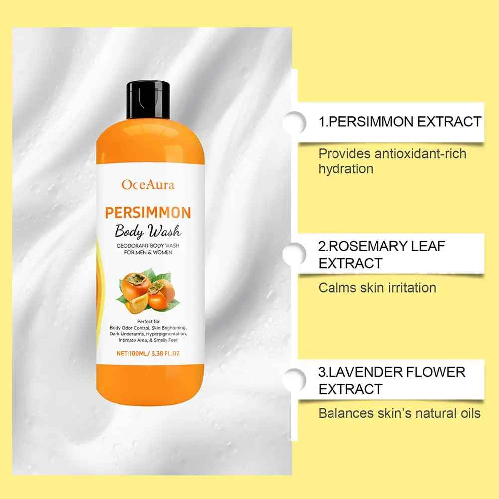 OceAura Persimmon Body Wash Moisturizing Skin Cleaning Smooth Soft Body Odor Remover-Body Wash-Blushia
