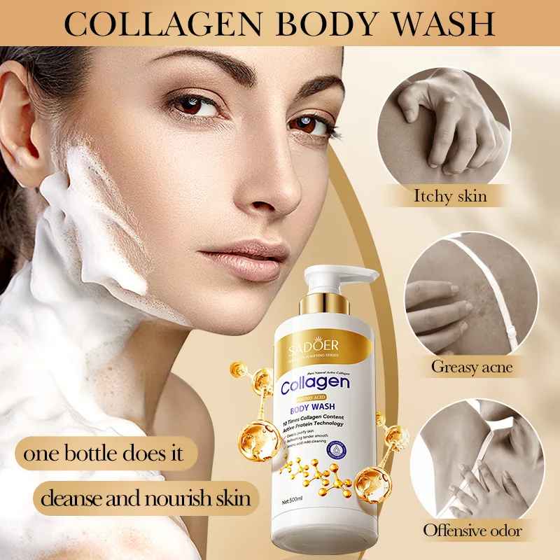 Sadoer Collagen Amino Acid Cleansing Body Wash Moisturizing Niacinamide Brightening Body Cleansers Improve Rough Mite Removal-Body Wash-Blushia