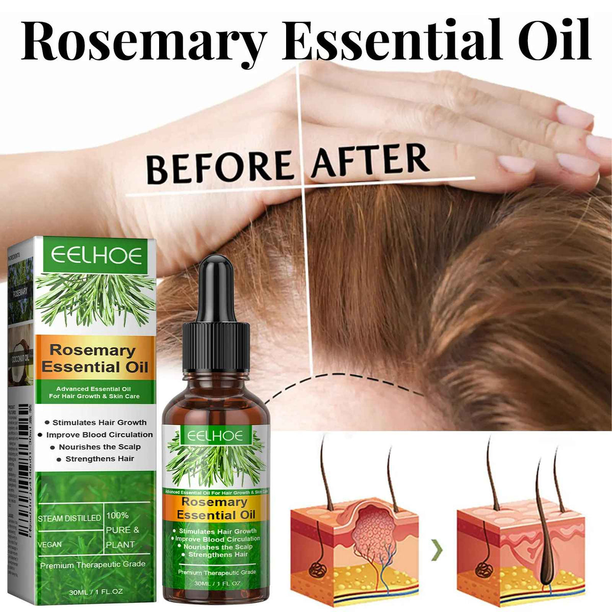 Pure Rosemary Essential Oil for Hair, Scalp & Skin