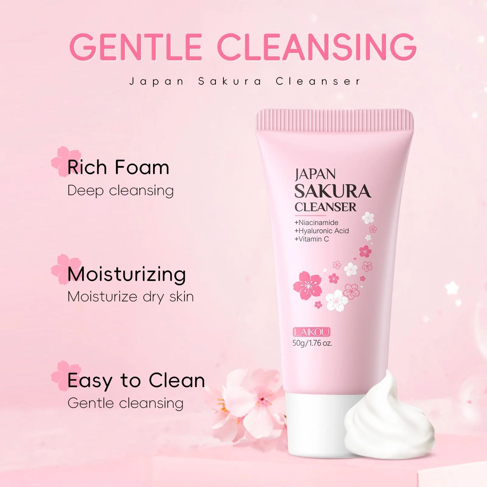 Laikou Sakura Facial Cleanser 50g – Deep Pore Cleansing & Brightening Wash-Cleanser-Blushia