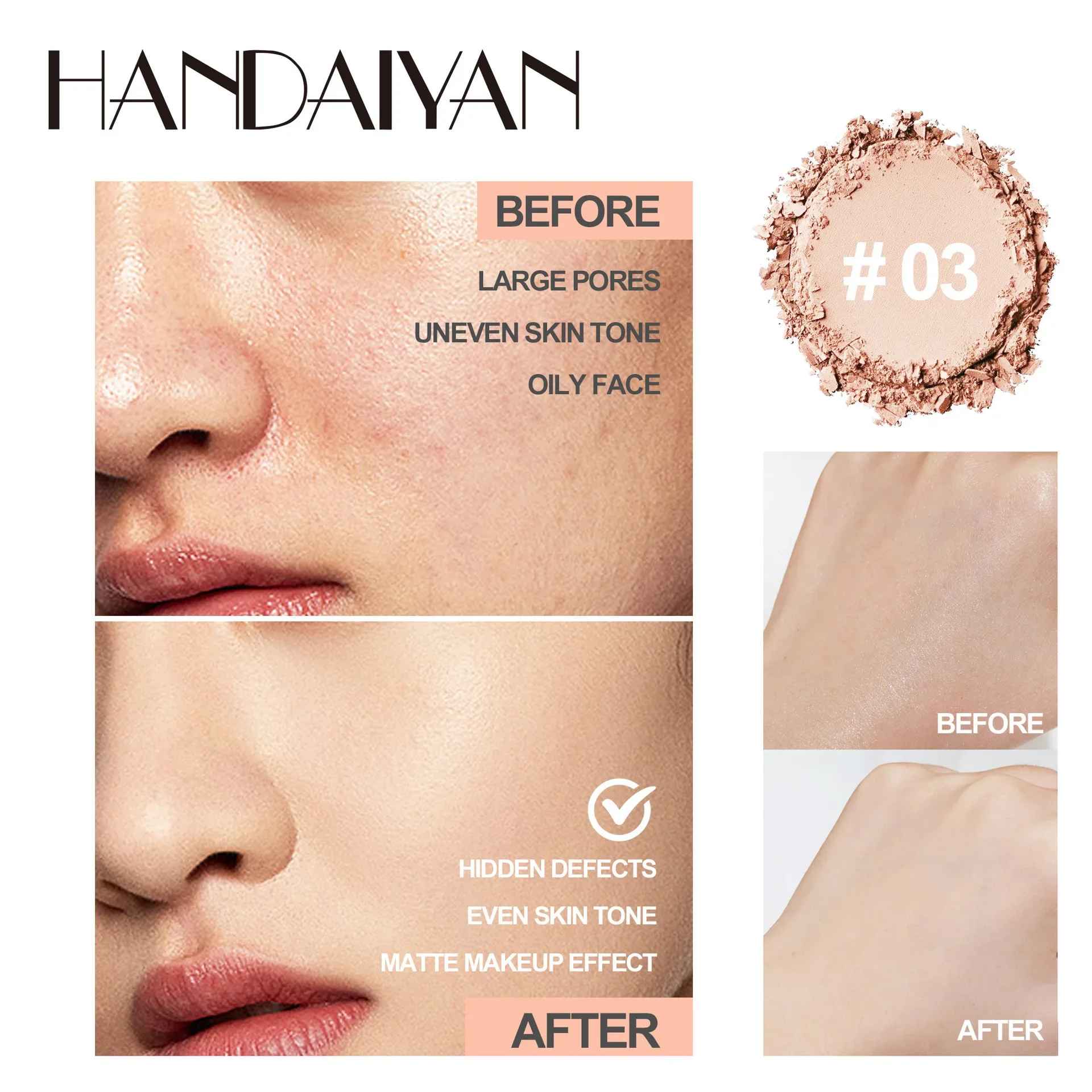 8 Color Matte Face Pressed Powder 24 Hours Oil Control Natural Setting Powder Foundation Full Coverage Waterproof Lasting Makeup-Face Powder-Blushia