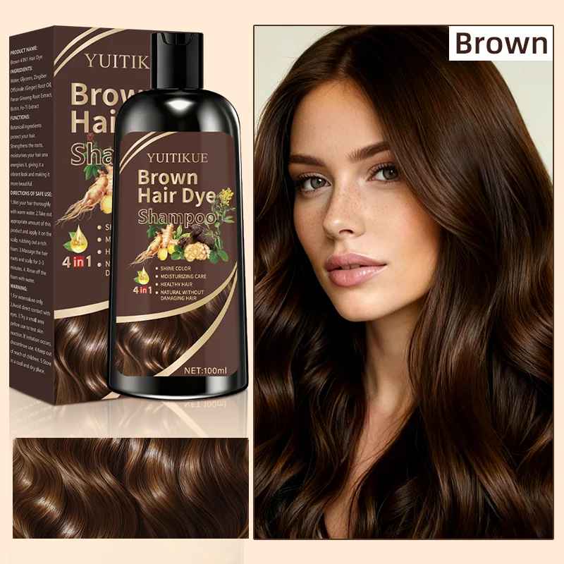 YUITIKUE Brown Hair Dye Shampoo 100ml – 4-in-1 Plant Formula, Gray Coverage-Shampoo-Blushia