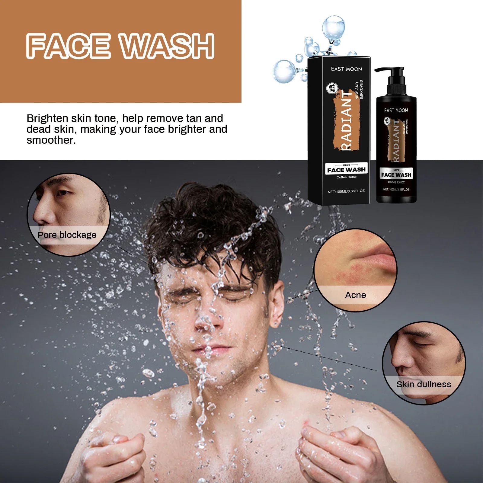 Men's Face Wash Deep Cleansing Oil Control Whitening Brightening Exfoliating Moisturizing Pore Cleaner Dullness Skin Daily Use-Face Wash-Blushia