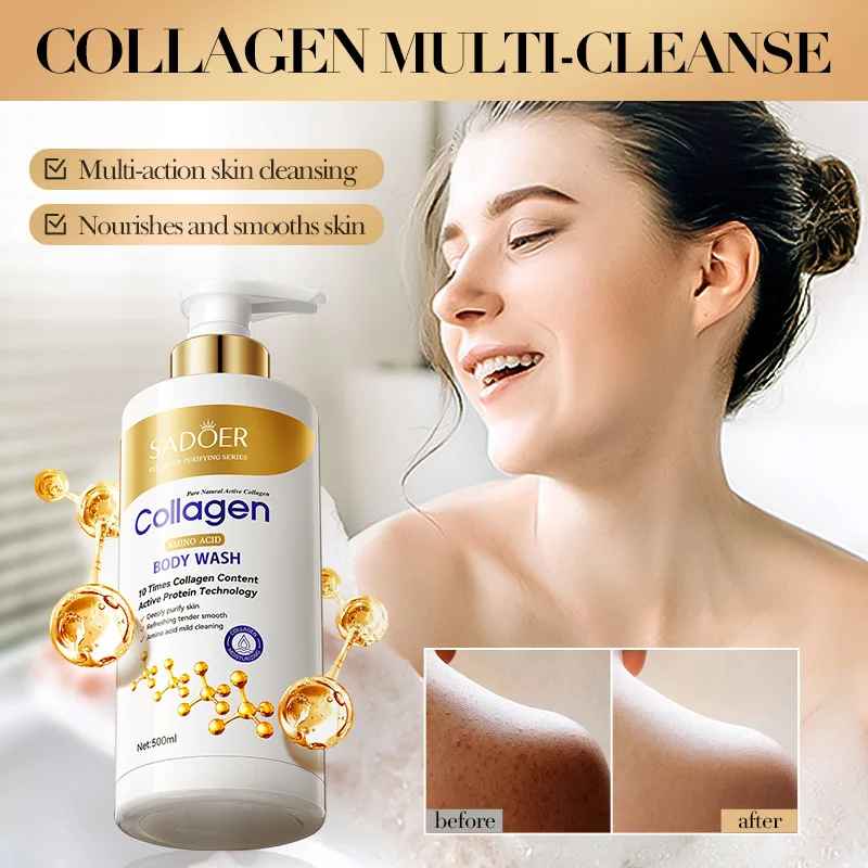 Sadoer Collagen Amino Acid Cleansing Body Wash Moisturizing Niacinamide Brightening Body Cleansers Improve Rough Mite Removal-Body Wash-Blushia