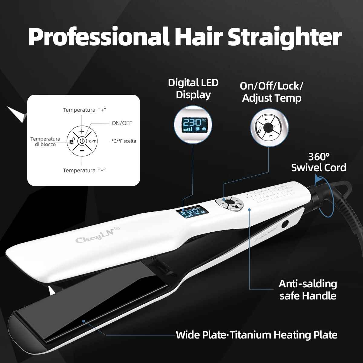 Hair Straightener LCD Display Fast Heating Flat Iron Adjustable Temperature-Hair Straightener-Blushia