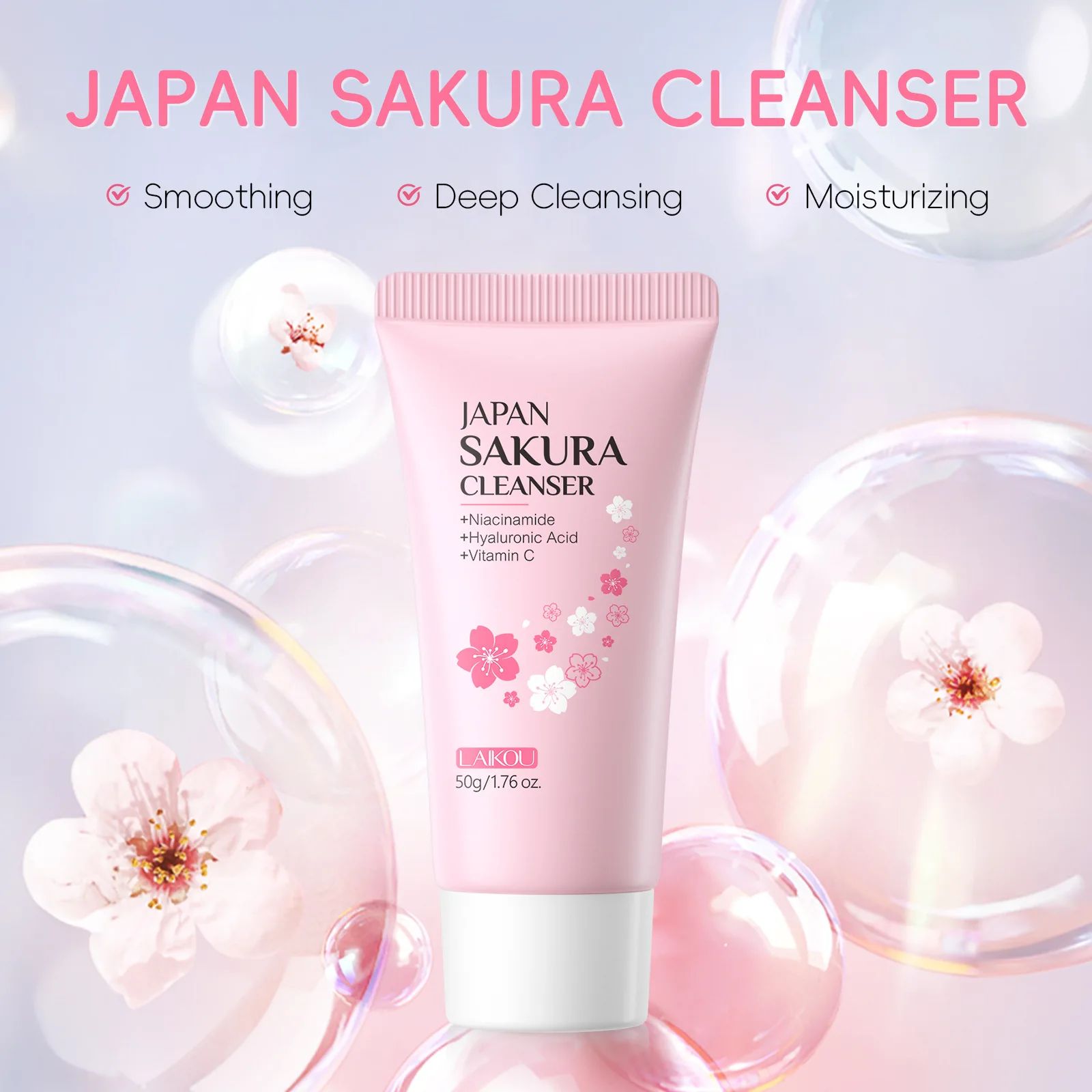 Laikou Sakura Facial Cleanser 50g – Deep Pore Cleansing & Brightening Wash-Cleanser-Blushia