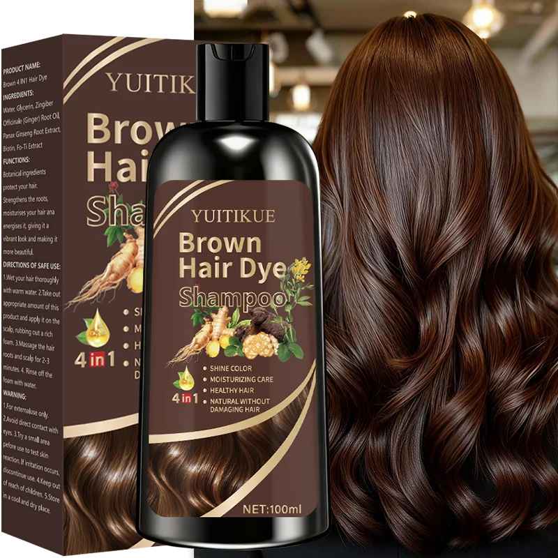 YUITIKUE Brown Hair Dye Shampoo 100ml – 4-in-1 Plant Formula, Gray Coverage-Shampoo-Blushia