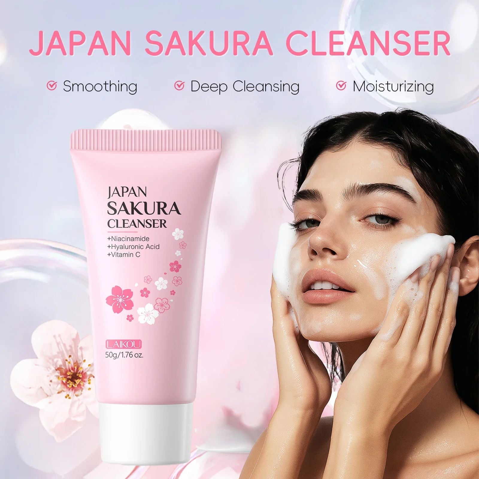 Laikou Sakura Facial Cleanser 50g – Deep Pore Cleansing & Brightening Wash-Cleanser-Blushia