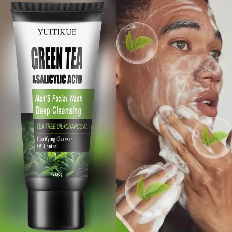 YUITIKUE Men's Facial Wash 60g - Green Tea & Salicylic Acid, Deep Cleansing, Oil Control, Tea Tree & Charcoal, For Men-Face Wash-Blushia