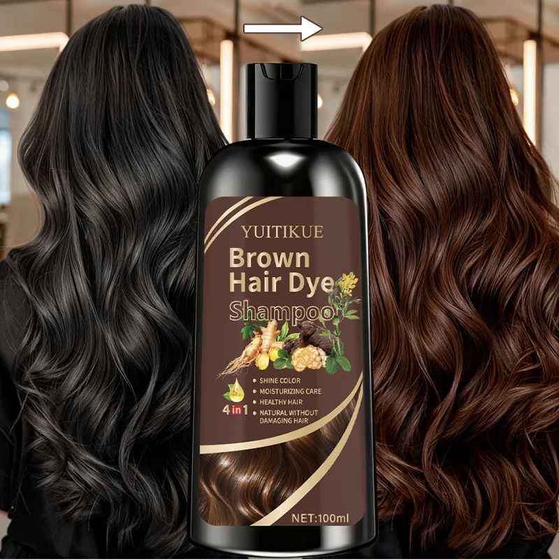 YUITIKUE Brown Hair Dye Shampoo 100ml – 4-in-1 Plant Formula, Gray Coverage-Shampoo-Blushia