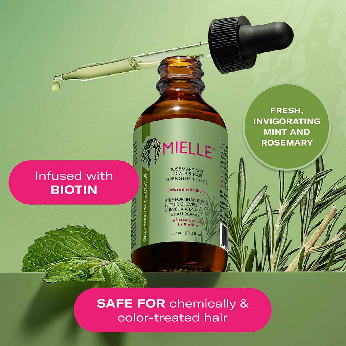 Mielle Rosemary & Mint Hair Oil with Biotin, Supports Hair Growth, 59 ml